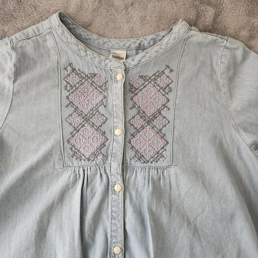 OshKosh B'gosh Chambray Embroidered Long Sleeve Button Down Tunic Blouse Size:14